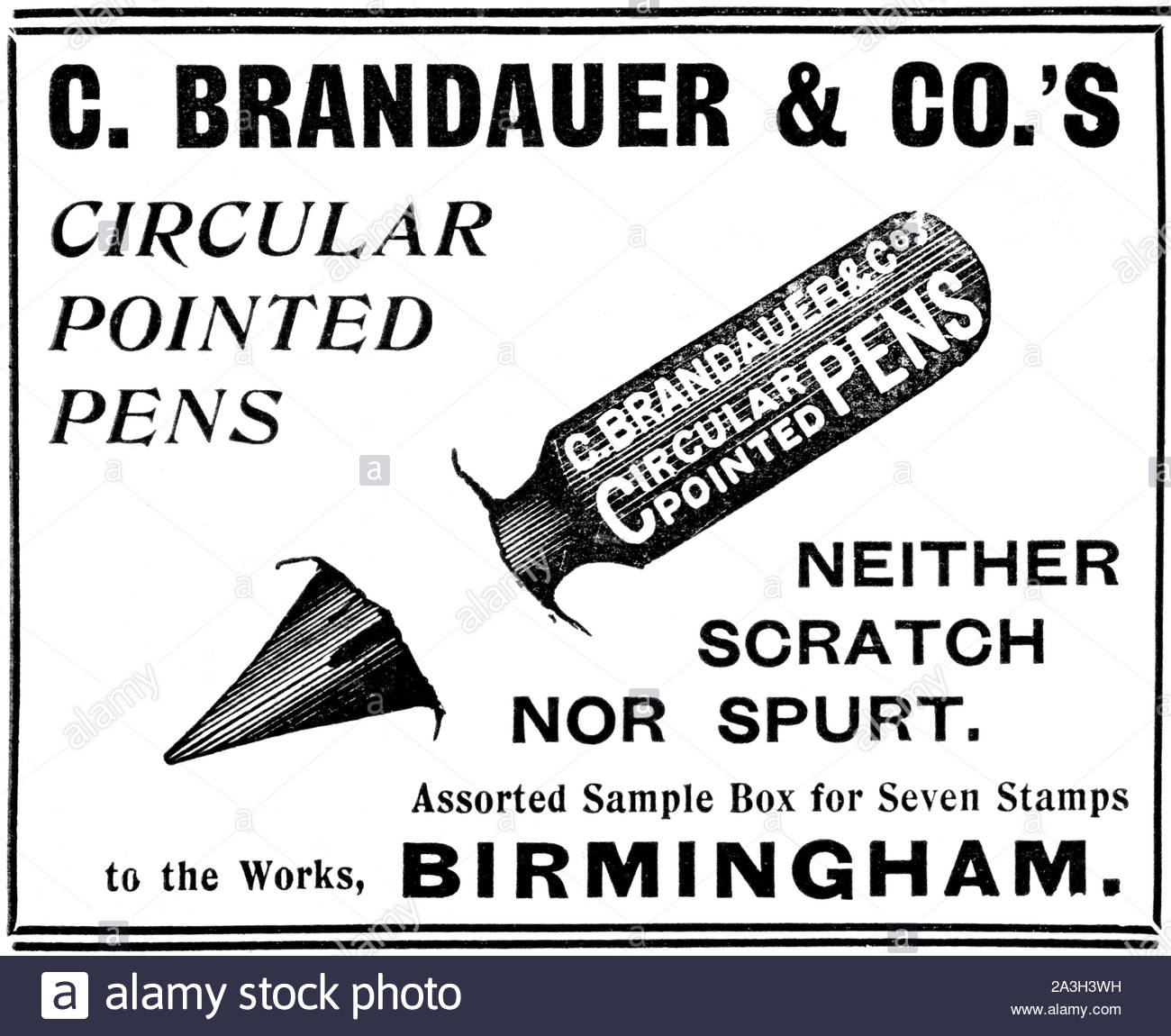 L'ère victorienne, la circulaire fait stylo publicitaire ancienne, à partir de 1899 Banque D'Images