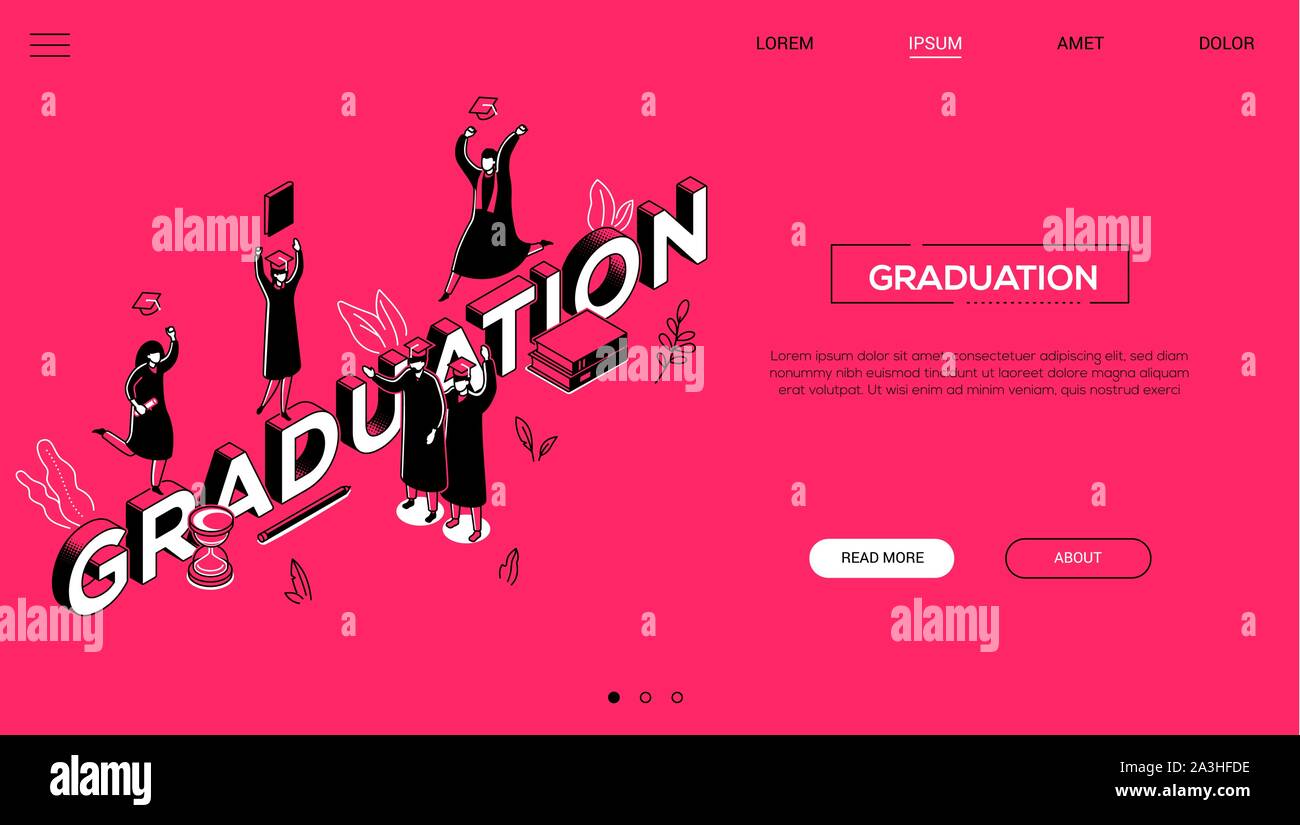 L'obtention du diplôme - concept design ligne isométrique style bannière web Illustration de Vecteur