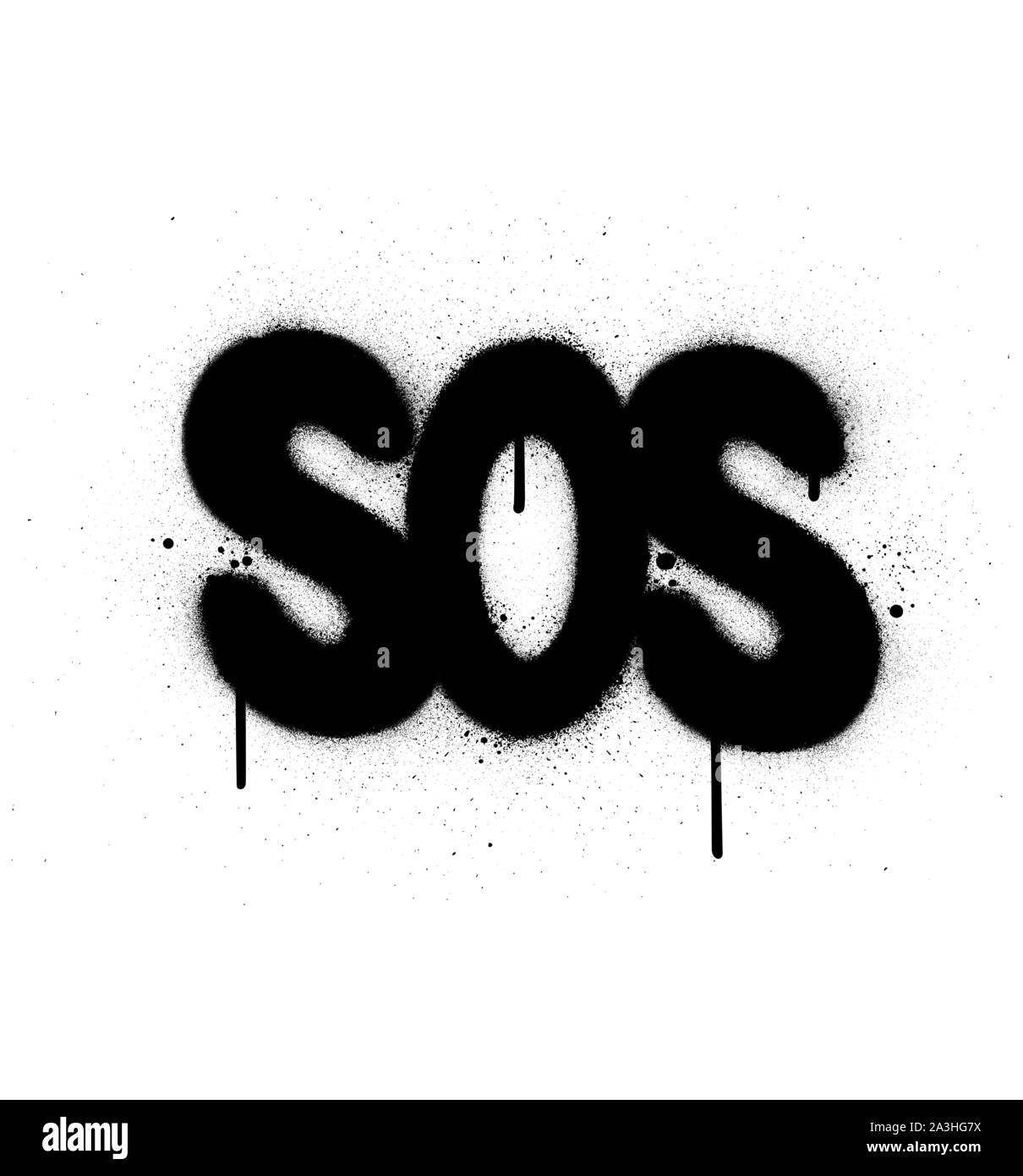SOS graffiti abréviation pulvérisé en noir sur fond blanc Illustration de Vecteur