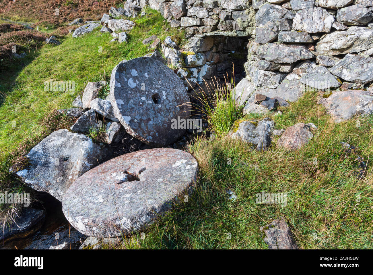 Demeure ancienne à meules ruine de Clachtoll de Port Alltan Bradhan entre Achmelvich na & Clachtoll Ecosse Sutherland, Banque D'Images