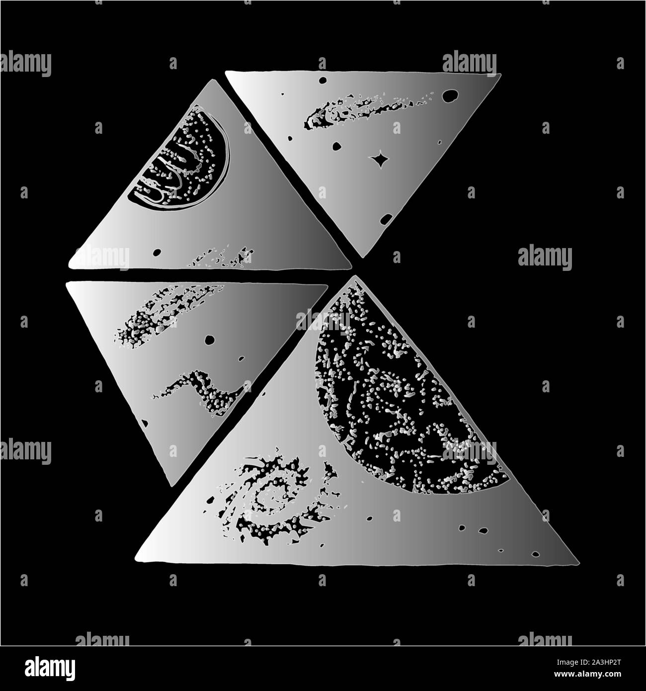 Image en noir et blanc de l'espace. Motif géométrique de l'univers cosmique. La craie sur un tableau noir. Illustration de Vecteur