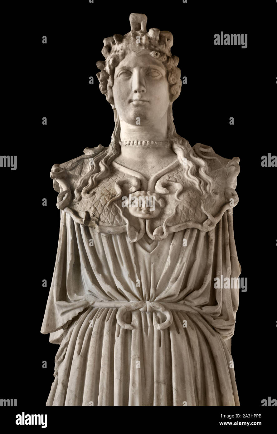 Athena Parthenos (détail) marbre de Paros (corps) et Pentelic marble (tête), copie romaine du 1er siècle après J.-2ème après le 5ème siècle avant J.-C. original par Phidias, Grec, Grèce, romaine, Banque D'Images