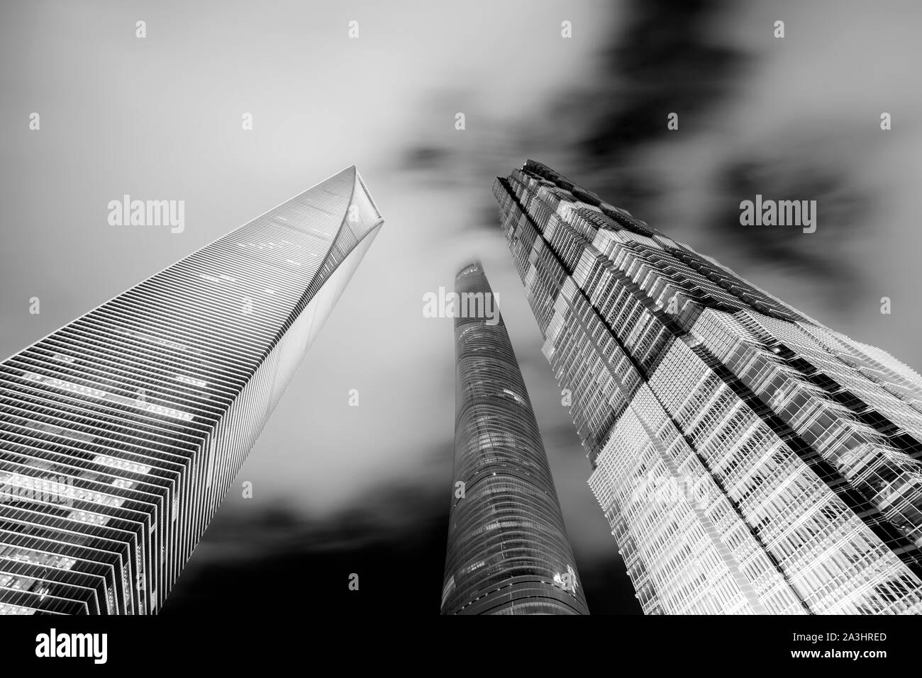 Vue sur les bâtiments de Shanghai, noir et blanc Banque D'Images