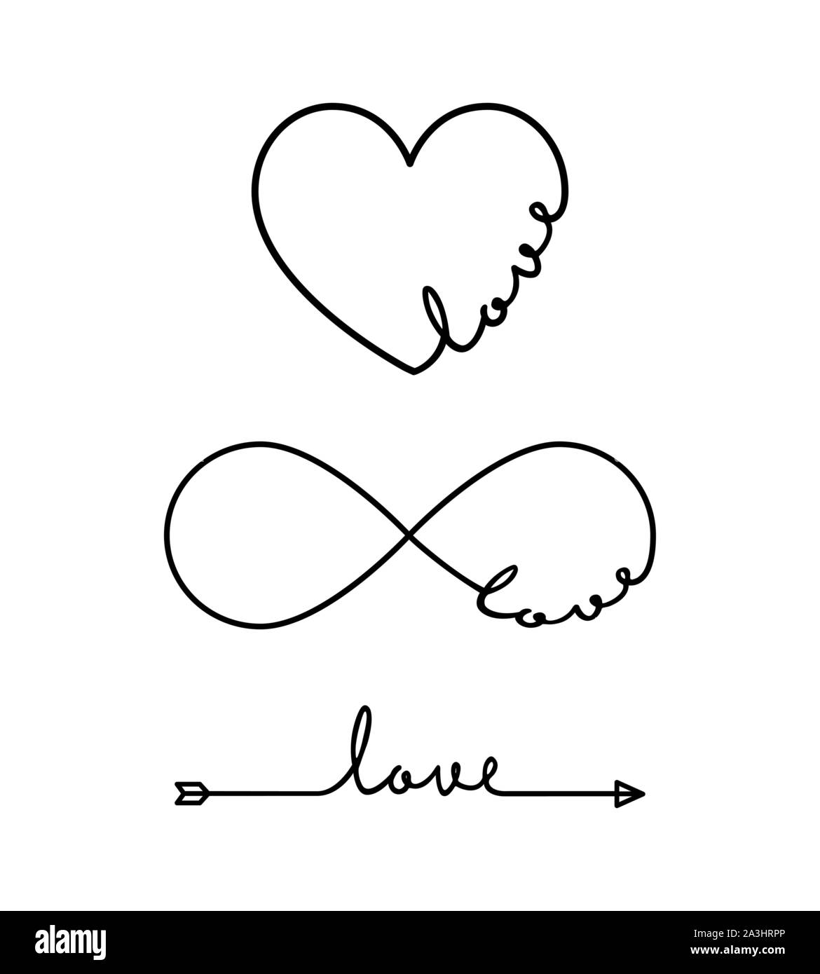 L'amour - mot avec symbole de l'infini, dessinés à la main, cœur, une flèche noire ligne. Le dessin minimaliste de phrase illustration Illustration de Vecteur L'amour - mot avec symbole de l'infini, dessinés à la main, cœur, une flèche noire ligne. Le dessin minimaliste de phrase illustration Illustration de Vecteur