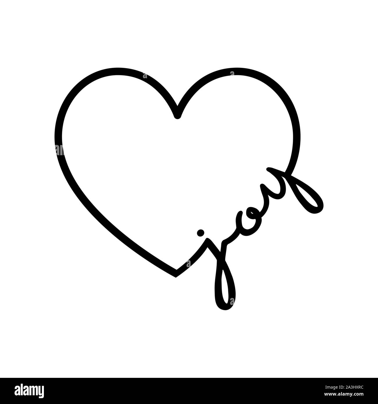 Joie - Calligraphy word avec cœur dessiné à la main. Symbole de l'illustration pour lettrage t-shirt, poster, mariage, carte de souhaits Illustration de Vecteur