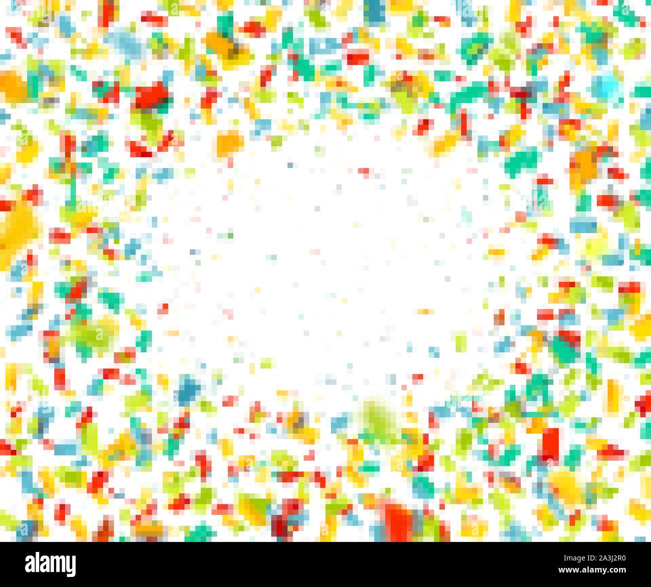 Célébration contexte de confettis. Maison de vacances illustration avec des particules de papier coloré de vol de cracker sur fond blanc Illustration de Vecteur