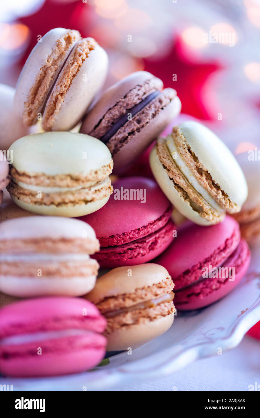 Christmas macarons selective focus Texte sur lay Banque D'Images