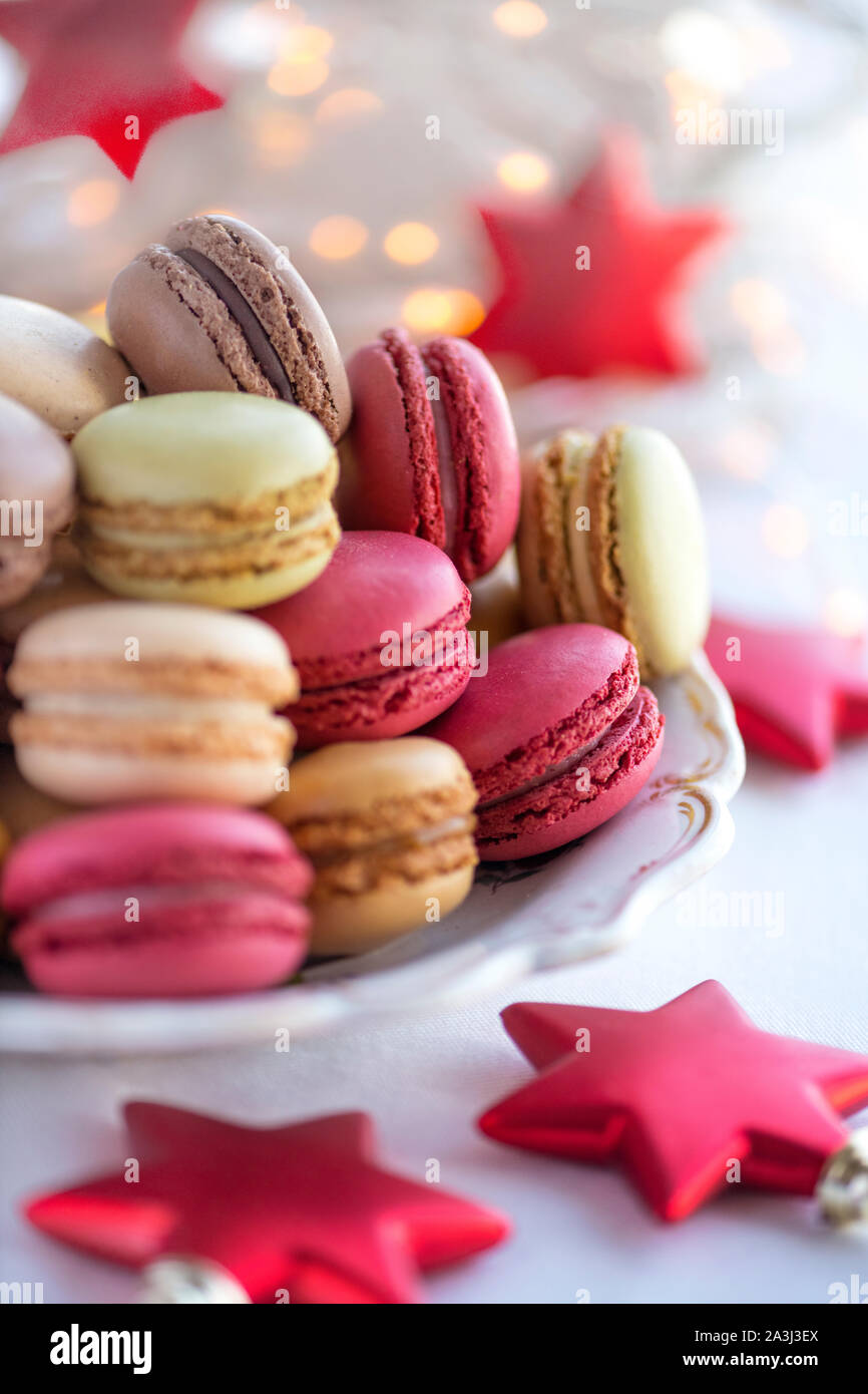 Macarons de Noël focus sélectif contexte saisonnier texte sur lay Banque D'Images