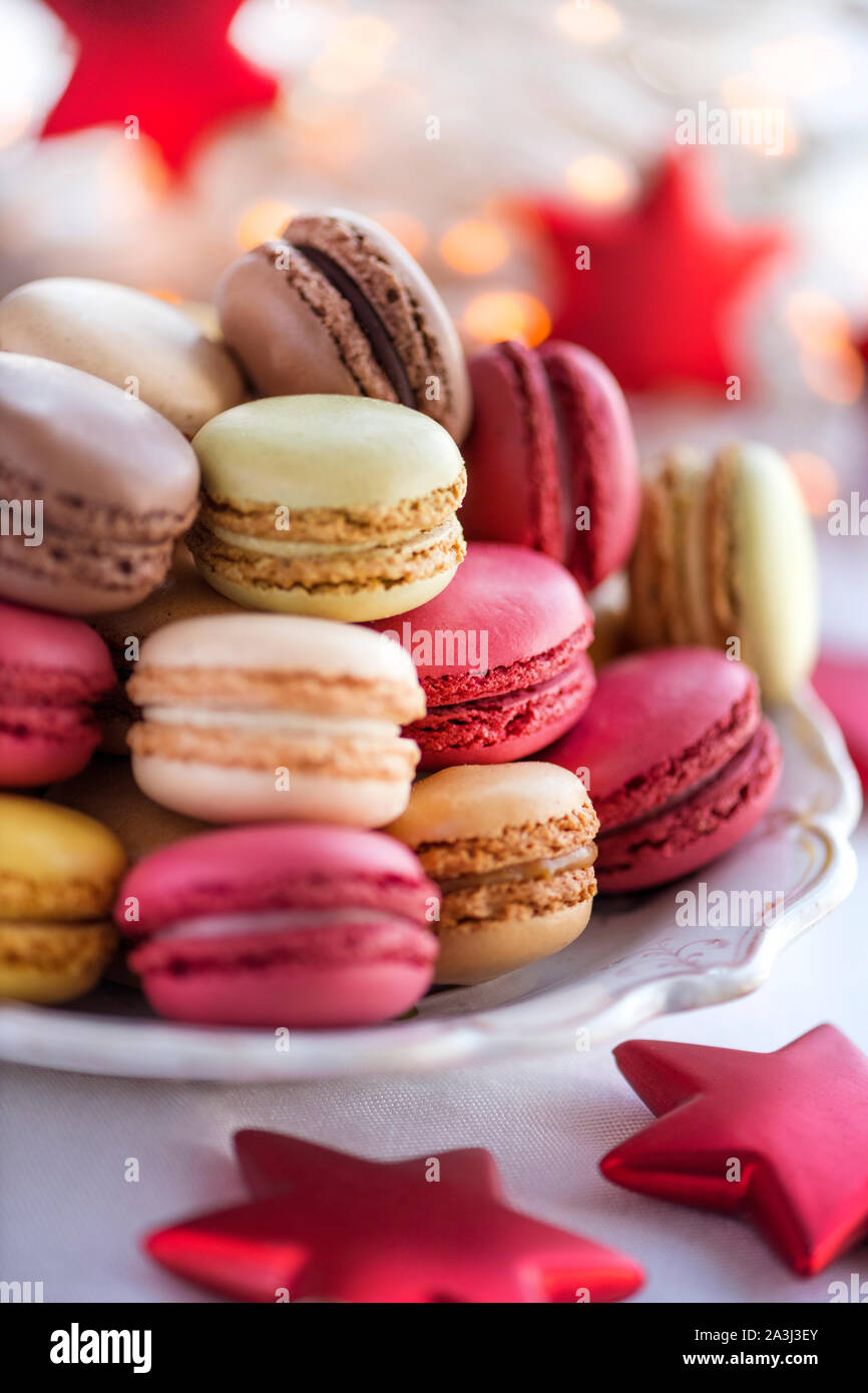 Noël arrière-plan selective focus on macro macarons Banque D'Images