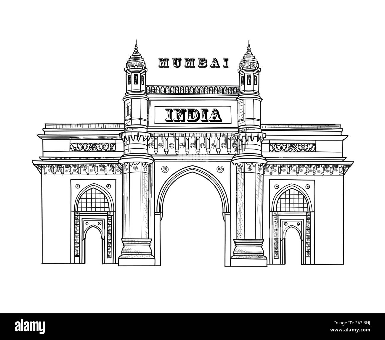 L'icône de la ville de Mumbai. Symbole architectural de Mumbai. Porte de l'Inde. L'architecture indienne. Voyage plalce indien célèbre. Illustration de Vecteur