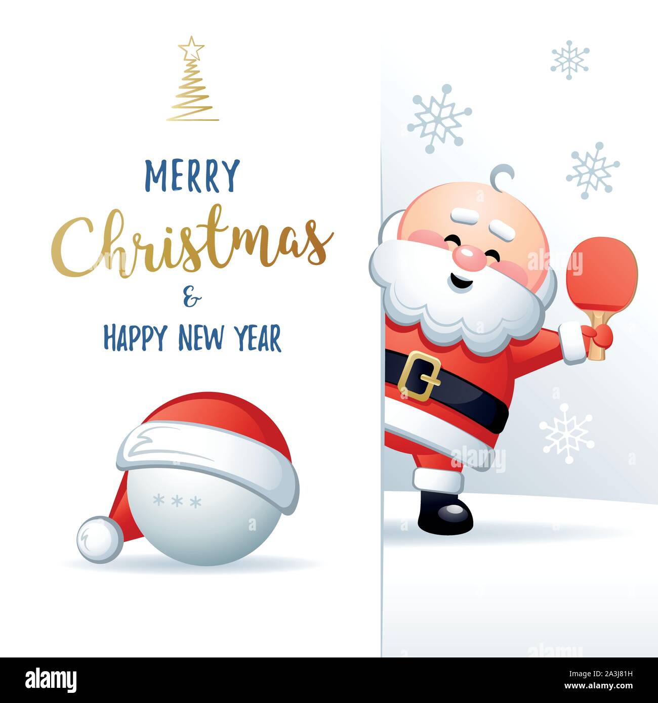 Joyeux Noël et Bonne Année. Sports Carte de vœux. Cute Santa Claus avec