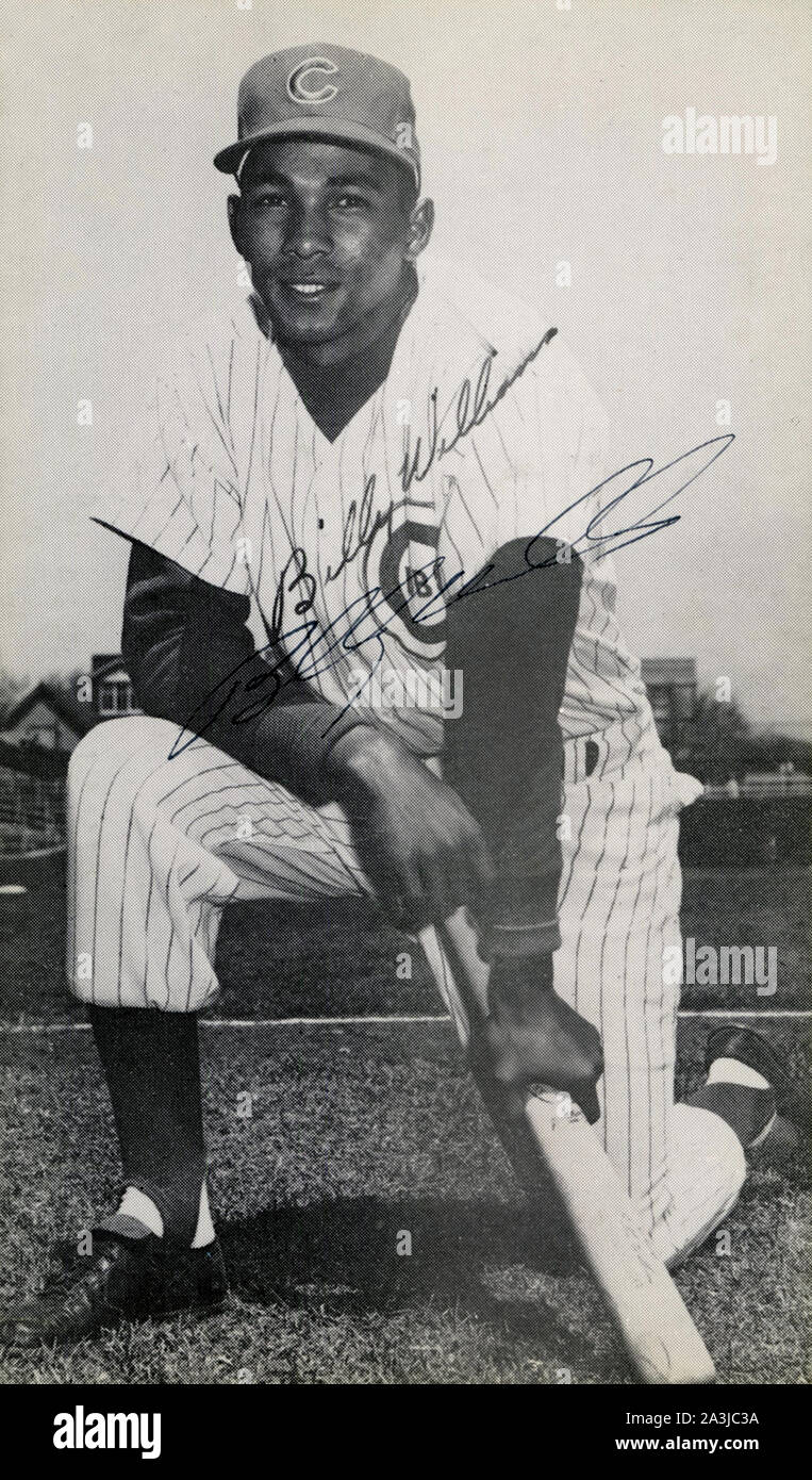 Photo autographiée de Hall of Fame joueur de baseball Billy Williams des Chicago Cubs. Banque D'Images