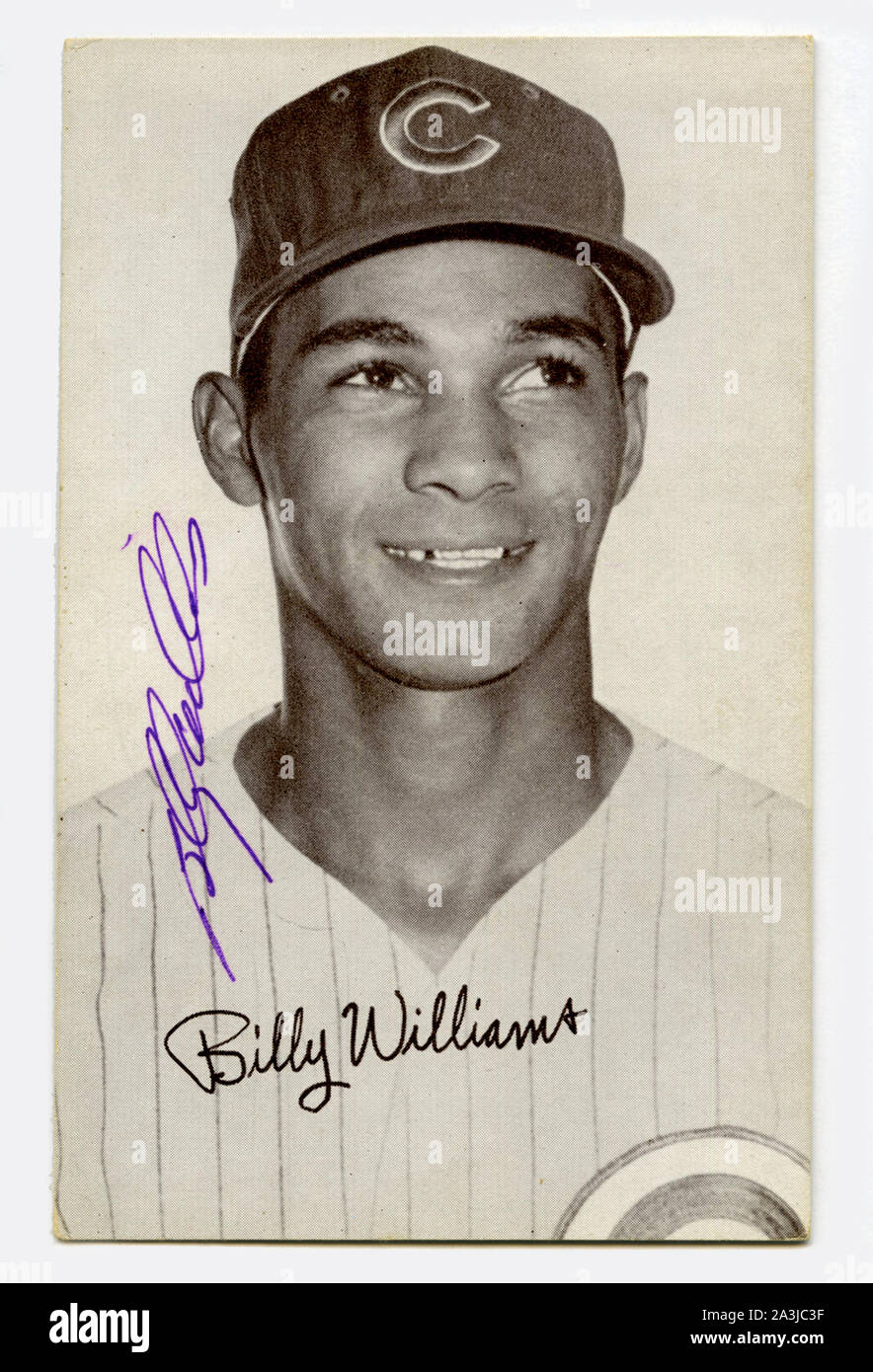 Photo autographiée de Hall of Fame joueur de baseball Billy Williams des Chicago Cubs. Banque D'Images