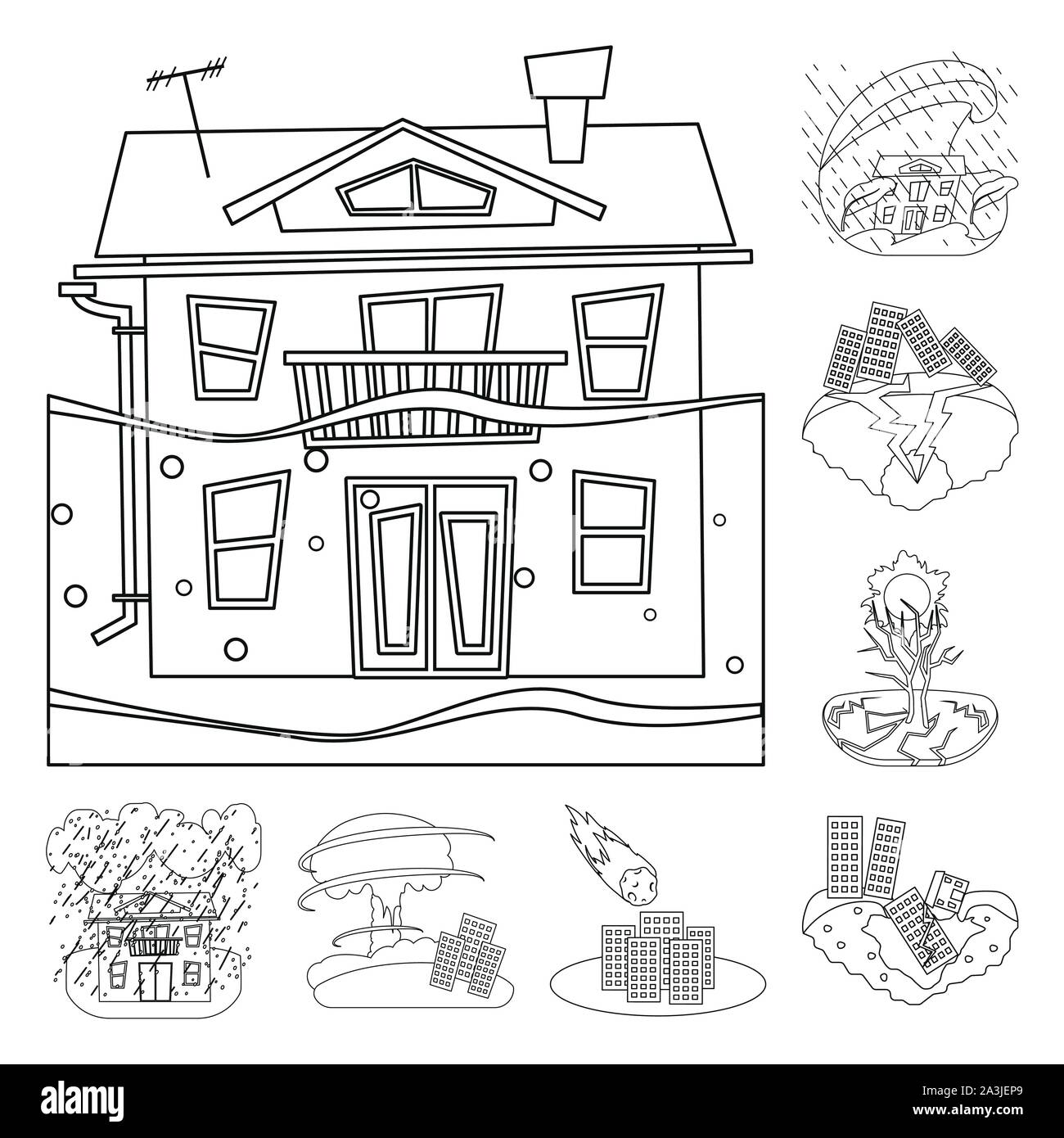De conception de scénario catastrophe cataclysme et icône. Collection de cataclysme et apocalypse symbole boursier pour le web. Illustration de Vecteur
