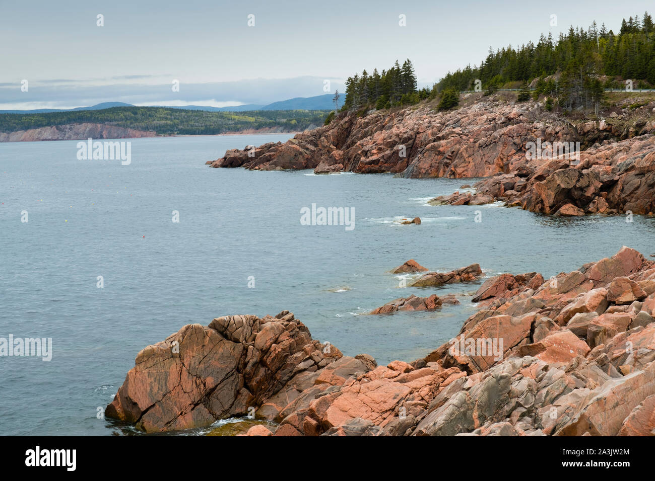 Affleurement rocheux de Red Rocks dans Green Cove, l'île du Cap-Breton, Nouvelle-Écosse Banque D'Images