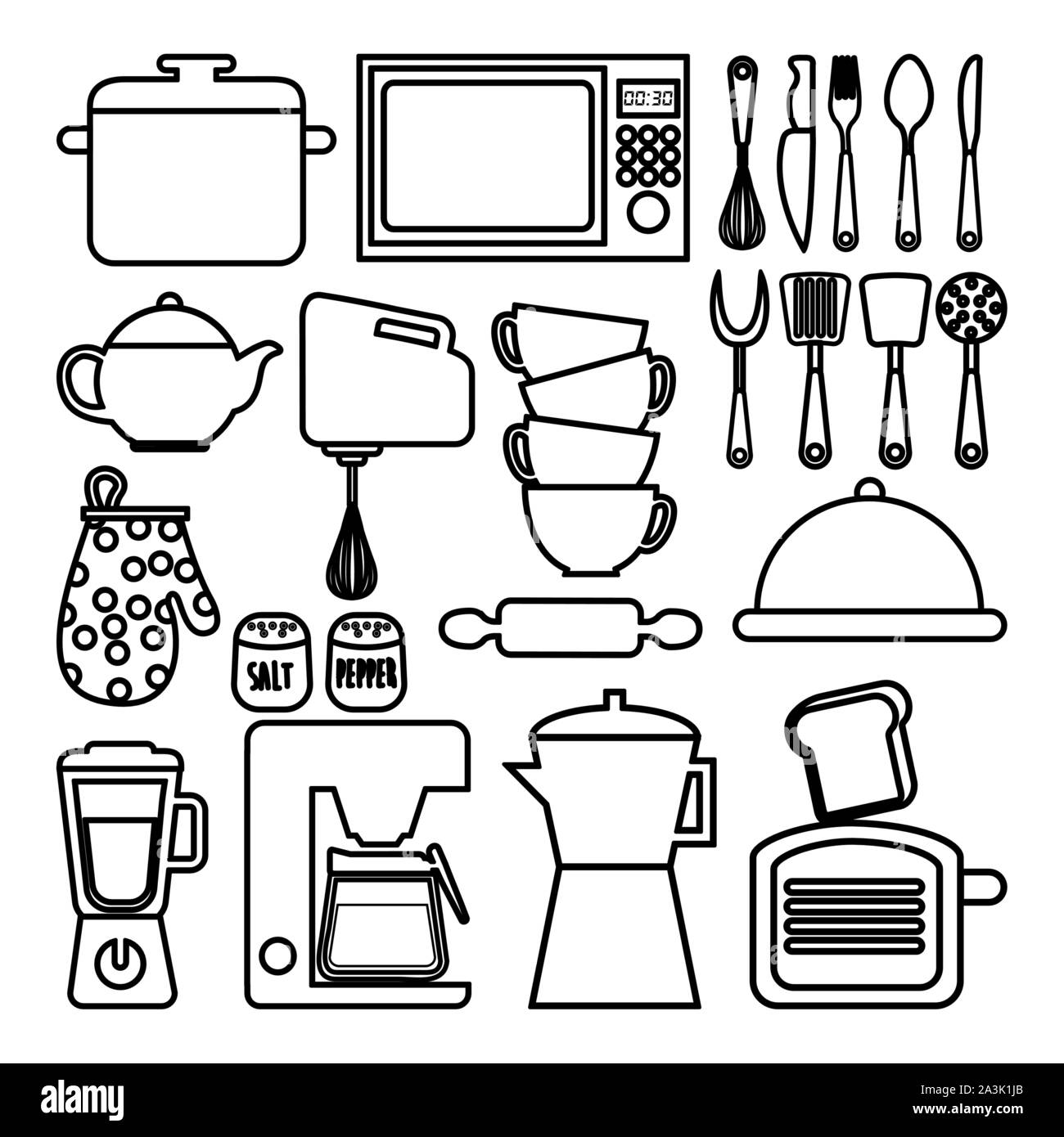 Fournitures de cuisine design vector icon set Illustration de Vecteur