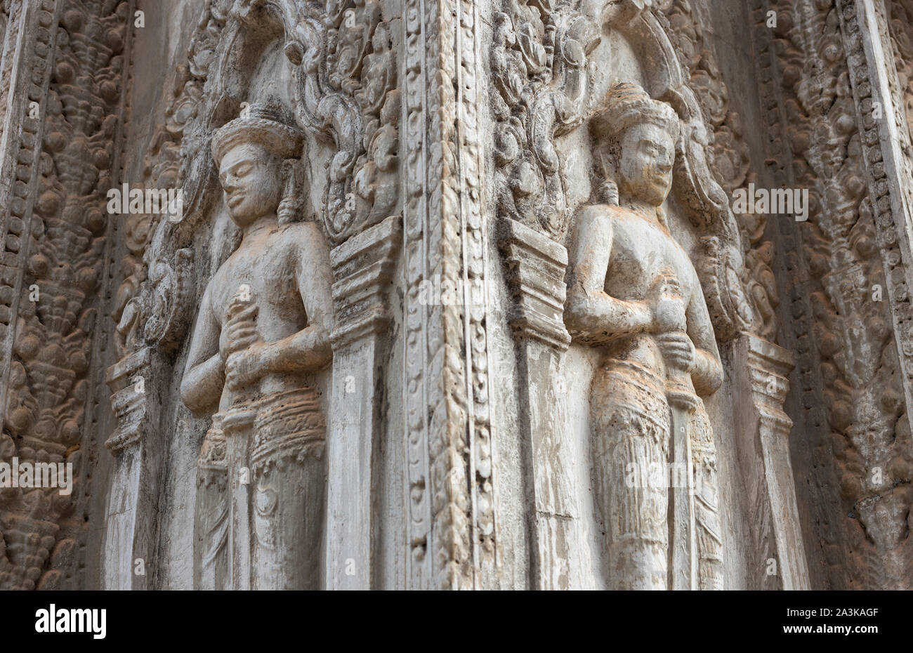Bas-relief mural de la culture khmère à Angkor Wat temple mur , Cambodge, Close up Banque D'Images