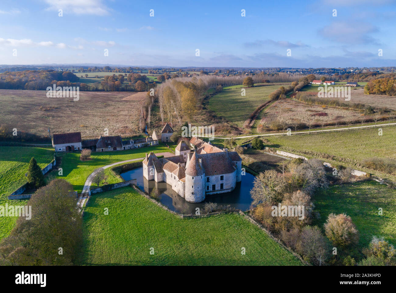 La France, Cher, Berry, Boulleret, château de Buranlure (vue aérienne) // France, cher (18), Berry, Boulleret, château de Buranlure (vue aérienne) Banque D'Images