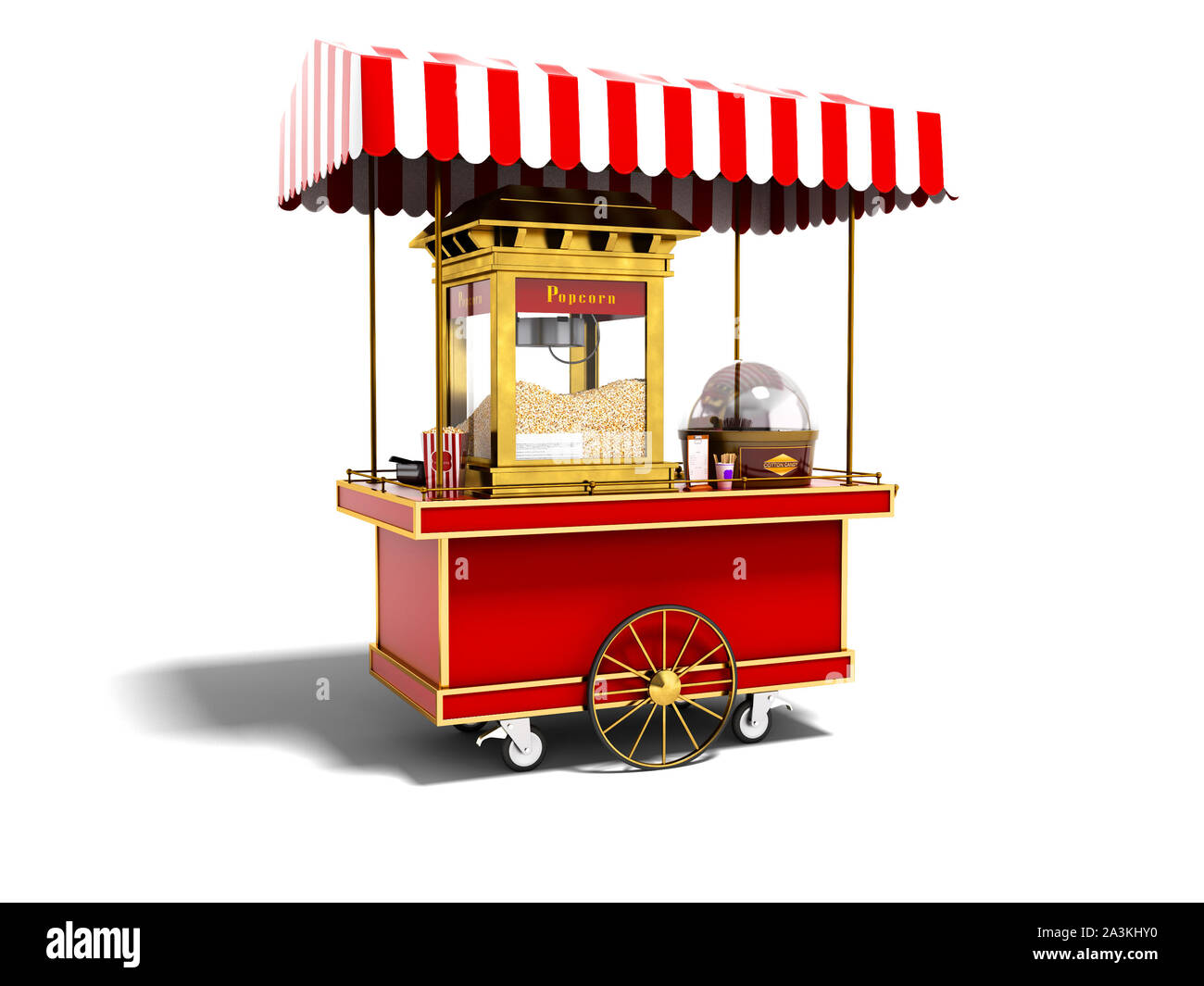 Machine à popcorn rouge moderne le rendu 3D sur fond blanc avec ombre Banque D'Images