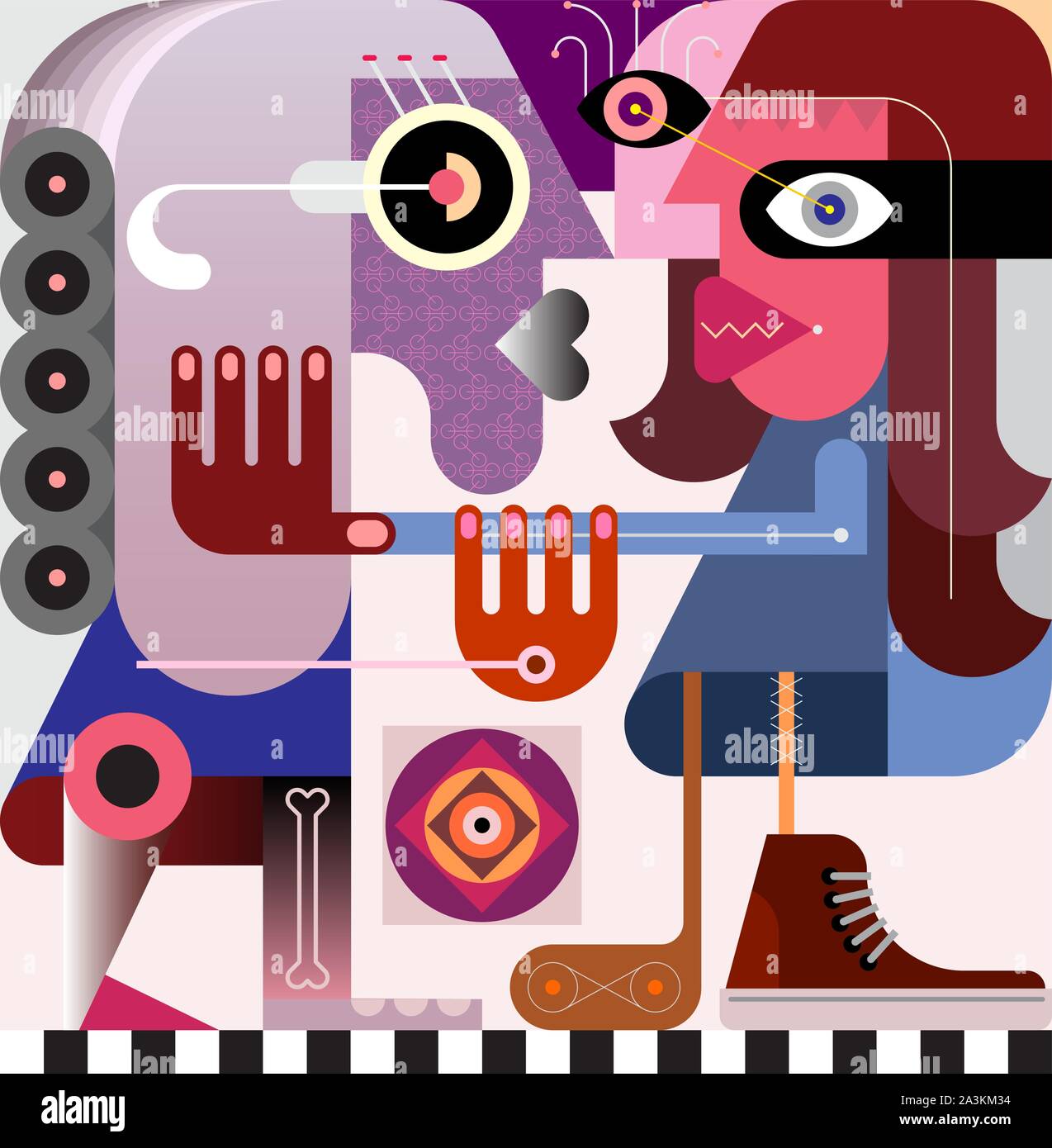 Deux belles femmes luttent contre l'art abstrait moderne illustration vectorielle. Illustration de Vecteur