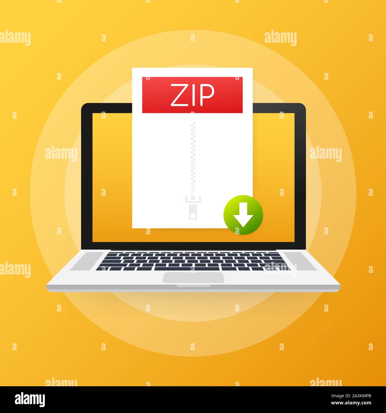 Téléchargez ZIP bouton sur l'écran du portable. Télécharger le document concept. Fichier avec étiquette ZIP et flèche vers le signe. Vector illustration. Illustration de Vecteur