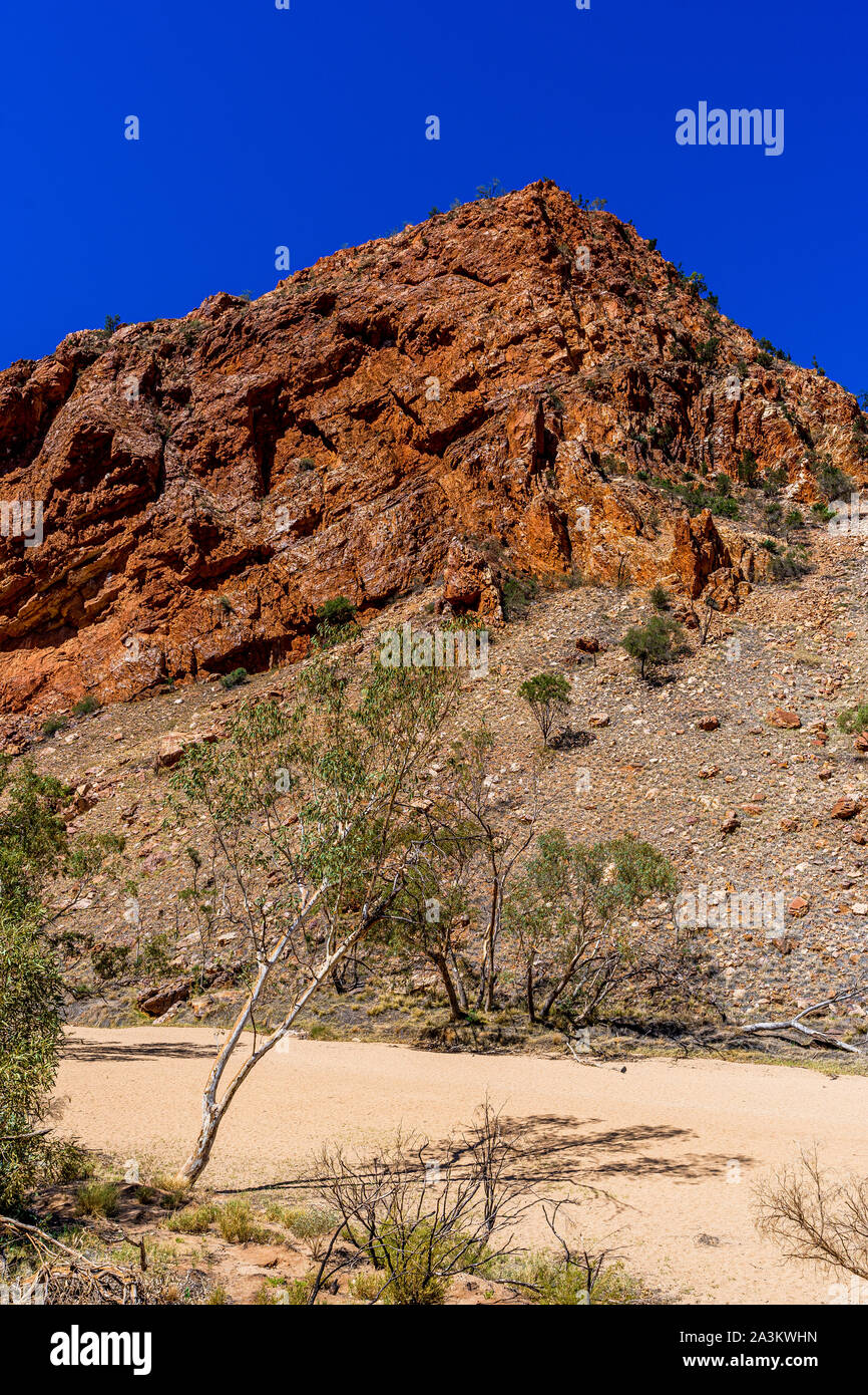 La piste de randonnée et le lit de rivière sec qui mène à Simpsons Gap dans le territoire du Nord, en Australie. Banque D'Images