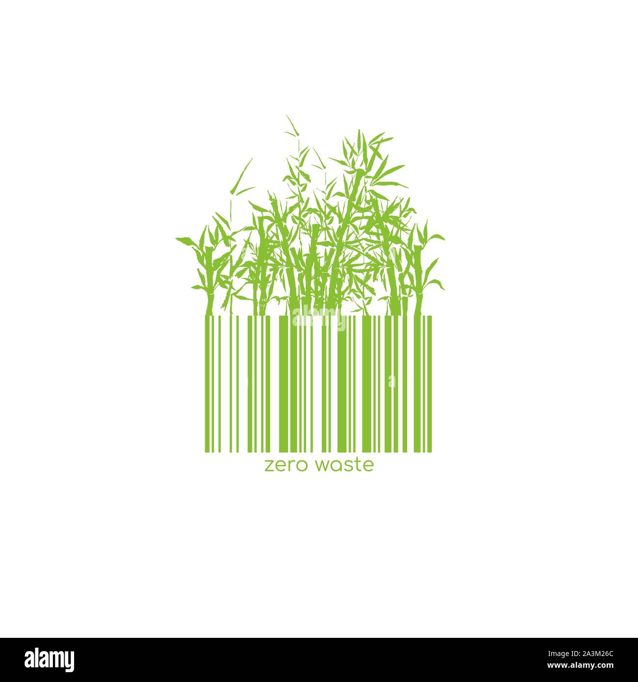 Logotype Conceptuel Zéro déchet à code-barres, le bambou plante verte. Code-barres isolées vecteur Logo pour boutique Produits Naturels de plastique. La technologie de la réutilisation du papier ou en bois Illustration de Vecteur