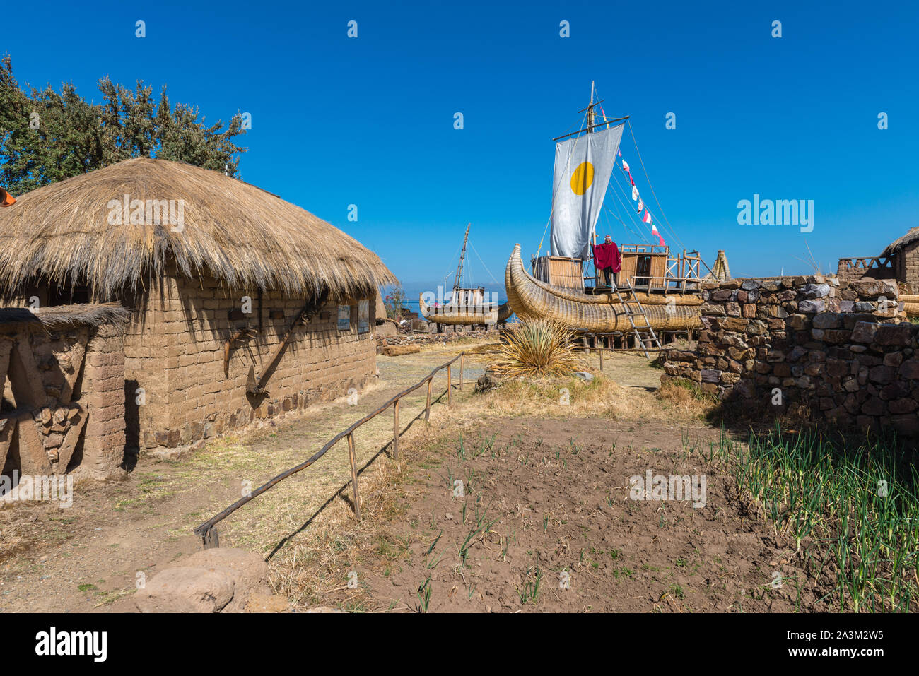 Eco Village andin, musée à Huatajata, village au bord du Lac Titicaca, La Paz, Bolivie, Amérique Latine Banque D'Images