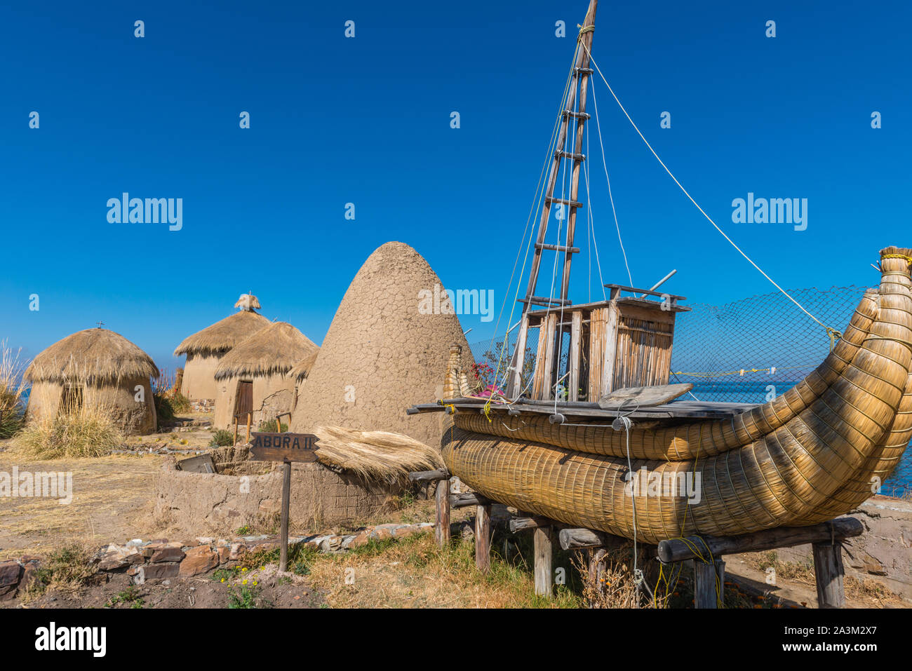 Eco Village andin, musée à Huatajata, village au bord du Lac Titicaca, La Paz, Bolivie, Amérique Latine Banque D'Images