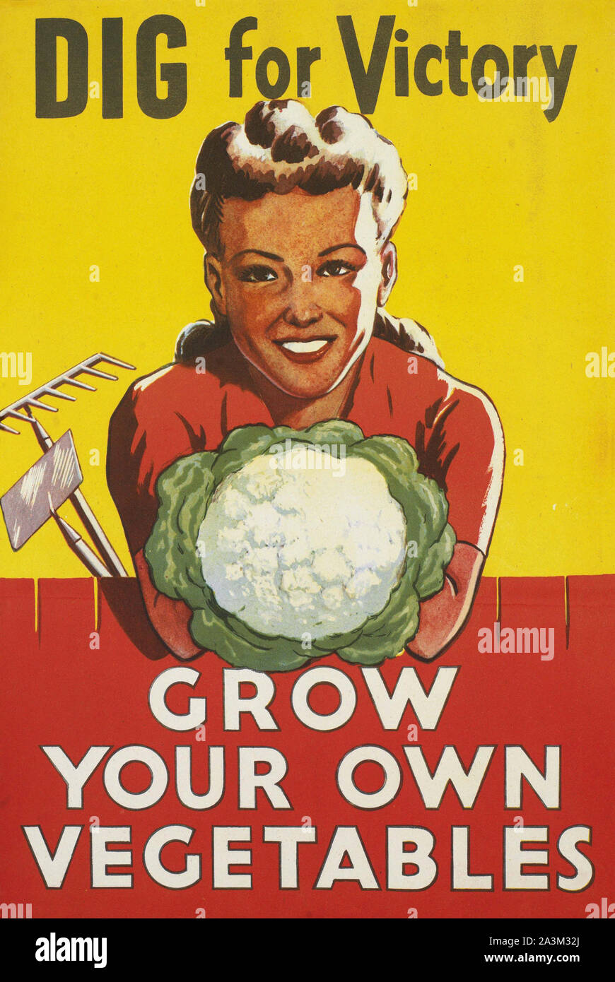 Creusez pour la victoire - cultivez vos propres légumes - affiche de propagande britannique de la Seconde Guerre mondiale Banque D'Images