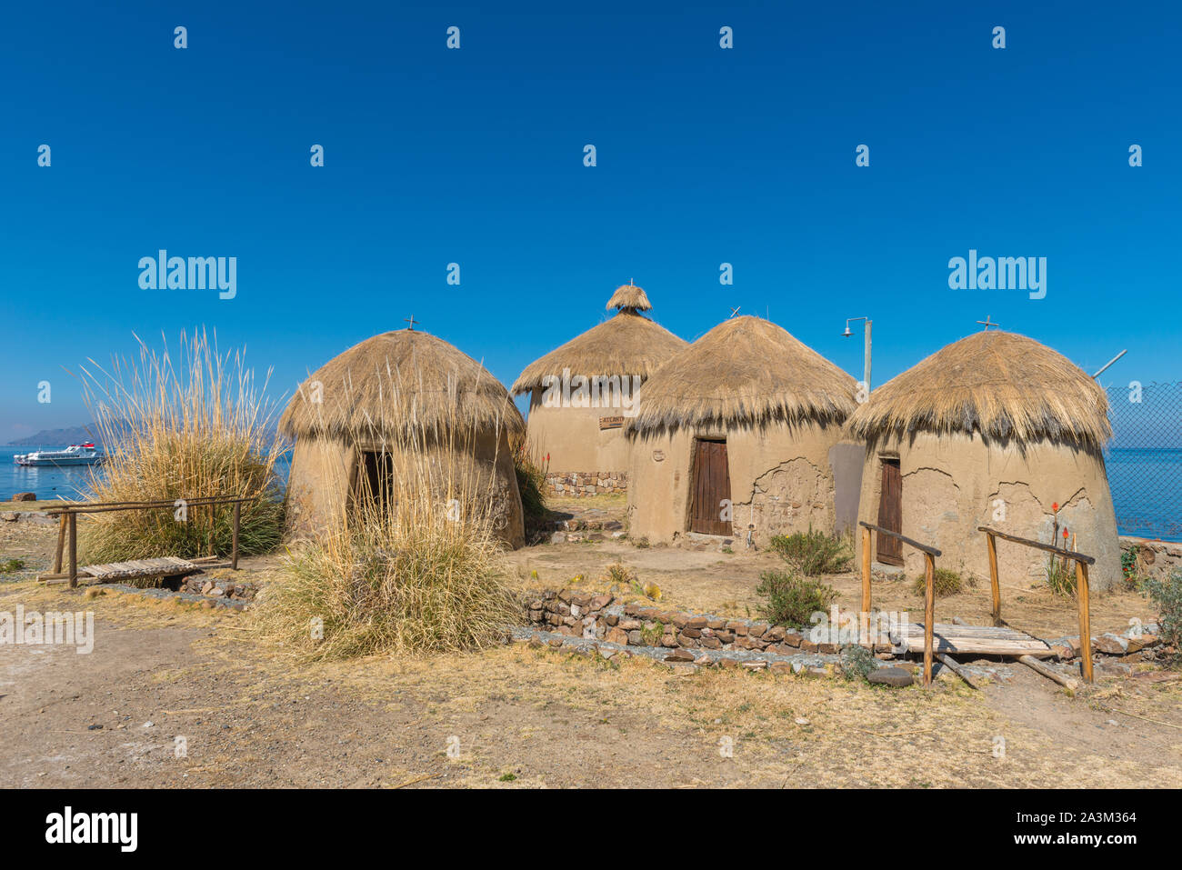 Eco Village andin, musée à Huatajata, village au bord du Lac Titicaca, La Paz, Bolivie, Amérique Latine Banque D'Images