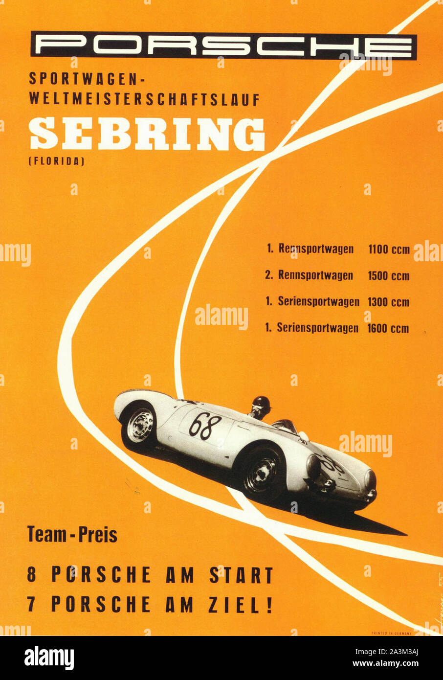 Les voitures de course Porsche - Affiche publicitaire ancienne Banque D'Images