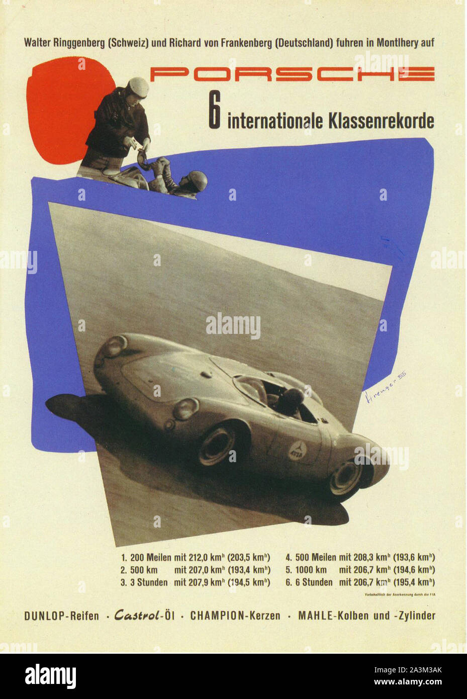 Les voitures de course Porsche - Affiche publicitaire ancienne Banque D'Images