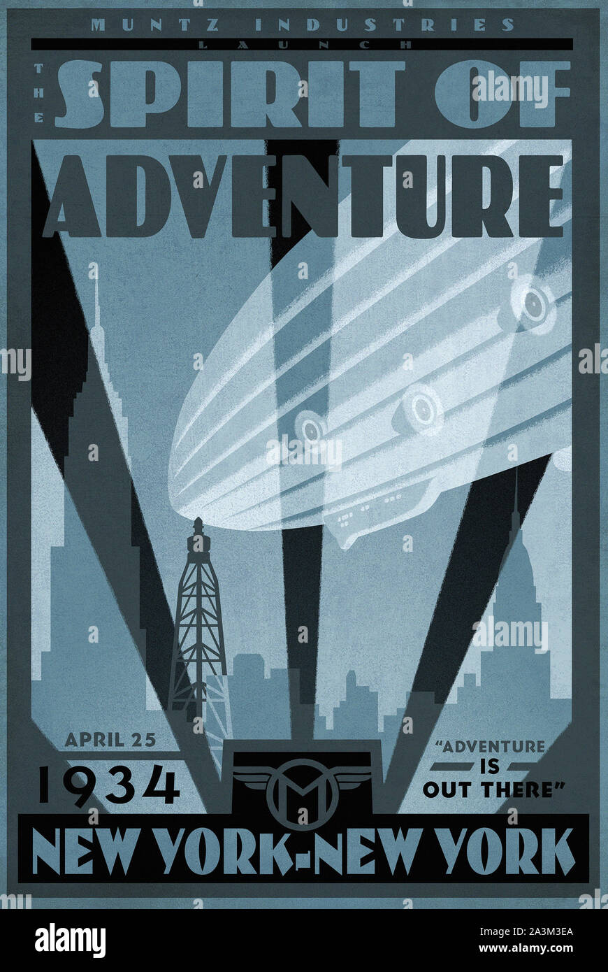 Esprit d'Aventure - Zeppelin 1934 New-York - Vintage poster Banque D'Images