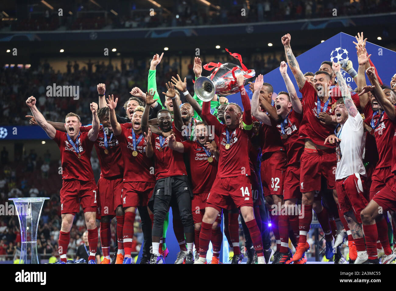 MADRID, ESPAGNE - 01 juin 2019 : Liverpool squad en photo lors de la finale de la finale de la Ligue des Champions 2019-2020. Banque D'Images