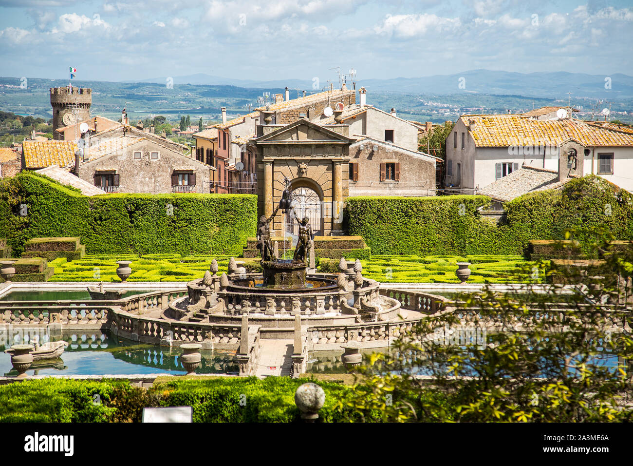 La fontaine des Quatre Maures Villa Villa Lante, la fin est un jardin maniériste de surprise près de Viterbe, Italie centrale, attribué à Jacopo Barozzi da Vignola. La Tuscia, Viterbo, Italie Banque D'Images