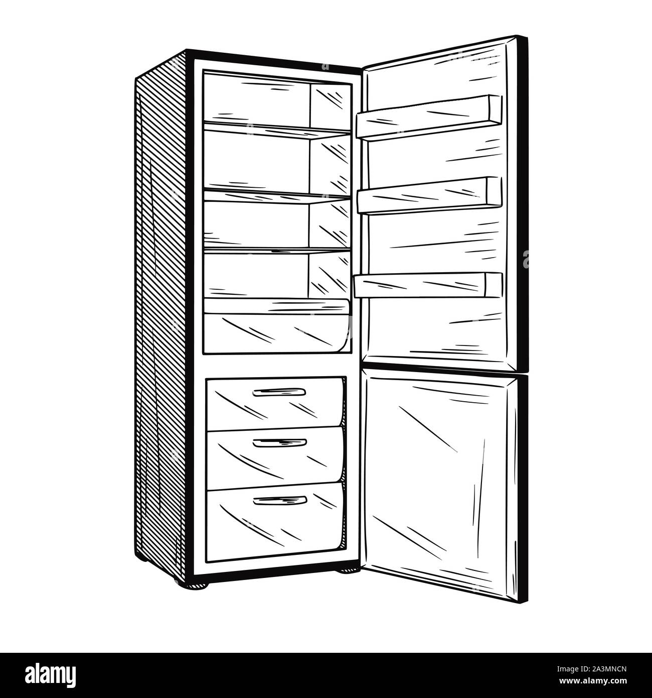 Réfrigérateurs isolé sur fond blanc. Vector illustration d'un croquis de style. Illustration de Vecteur