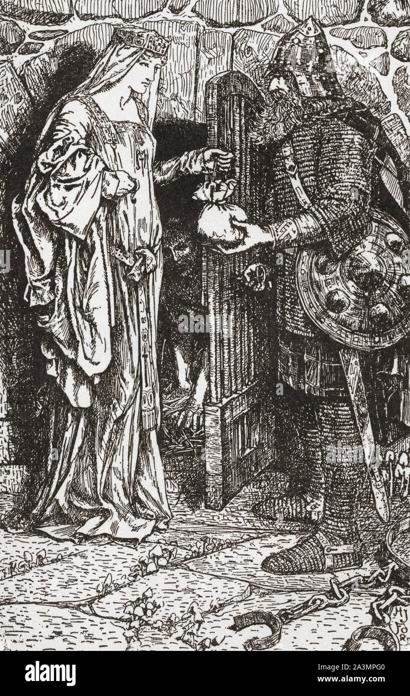 Comment Saint Margaret rachetés prisonniers pauvres. Sainte Marguerite d'Écosse c. 1045 - 1093, alias Margaret de Wessex, et la Perle de l'Écosse. La princesse anglaise et une reine d'Écosse. Dans le Livre des Saints et des héros, publié en 1912. Banque D'Images
