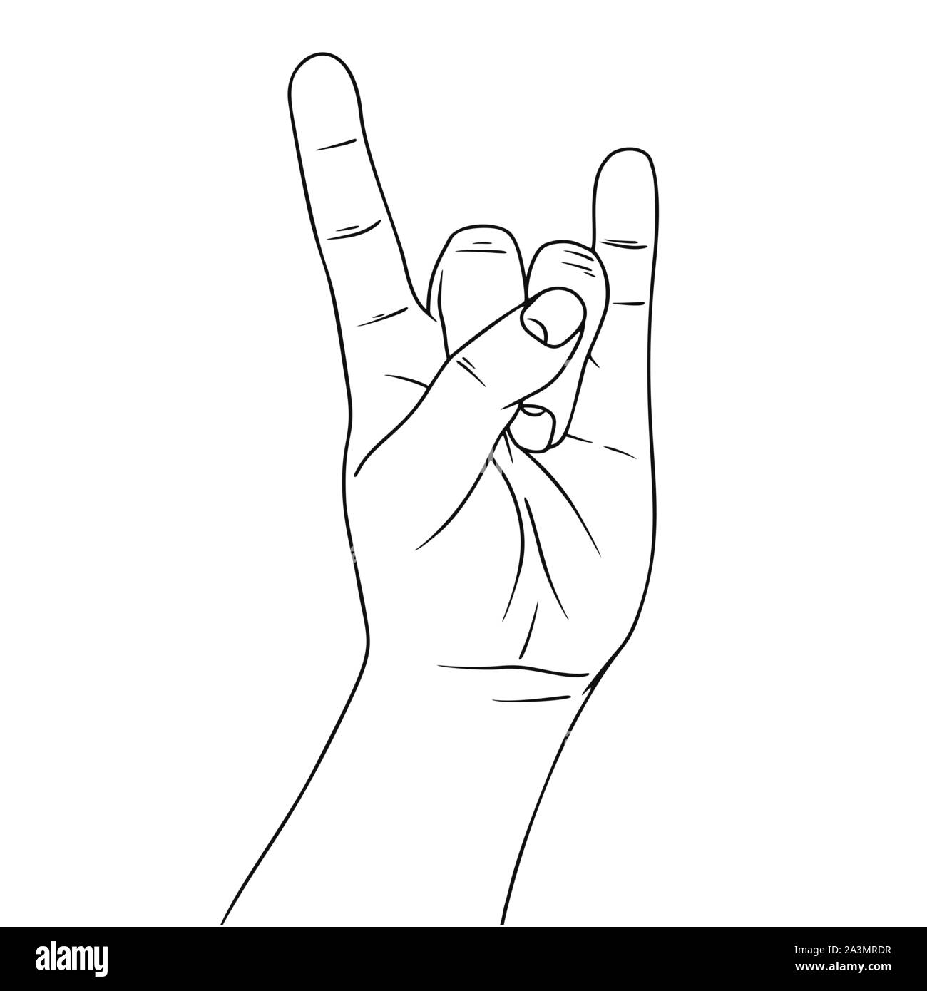 Symbolisant la main un geste rock 'n' roll. Illustration dans le style de croquis. Hand drawn vector illustrations. Illustration de Vecteur