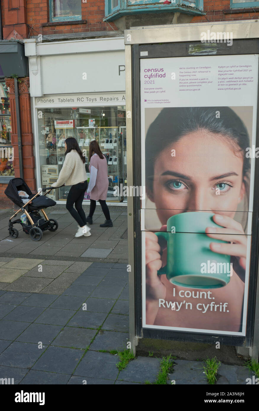 Recensement 2021 publicité affiches à répétition en début 21e Octobre 2019. Aberystwyth, Ceredigion, pays de Galles,,UK Banque D'Images