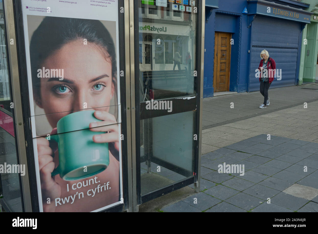 Recensement 2021 publicité affiches à répétition en début 21e Octobre 2019. Aberystwyth, Ceredigion, pays de Galles,,UK Banque D'Images