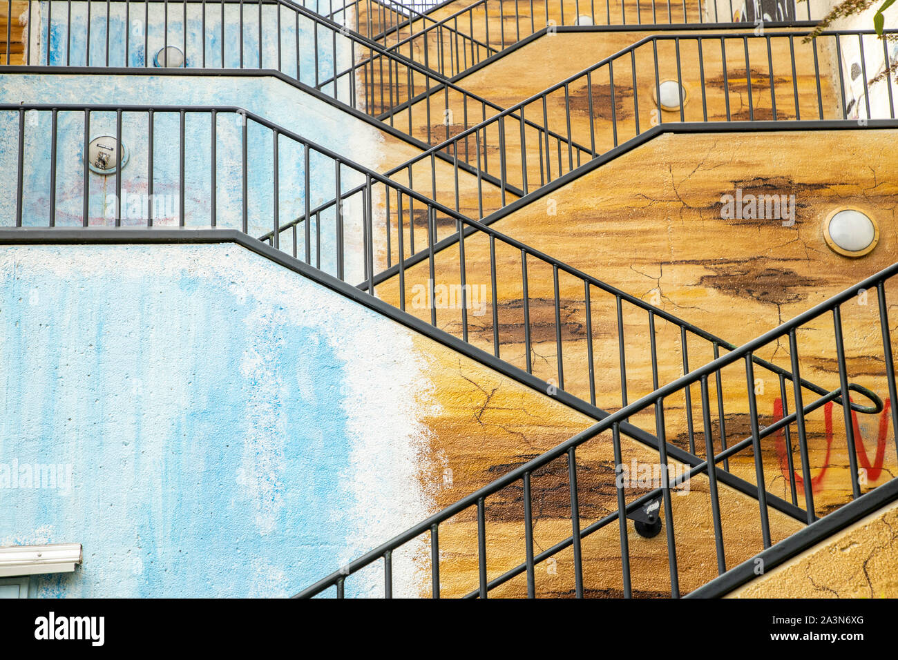 Escaliers, garde-corps, haut, bas, Banque D'Images