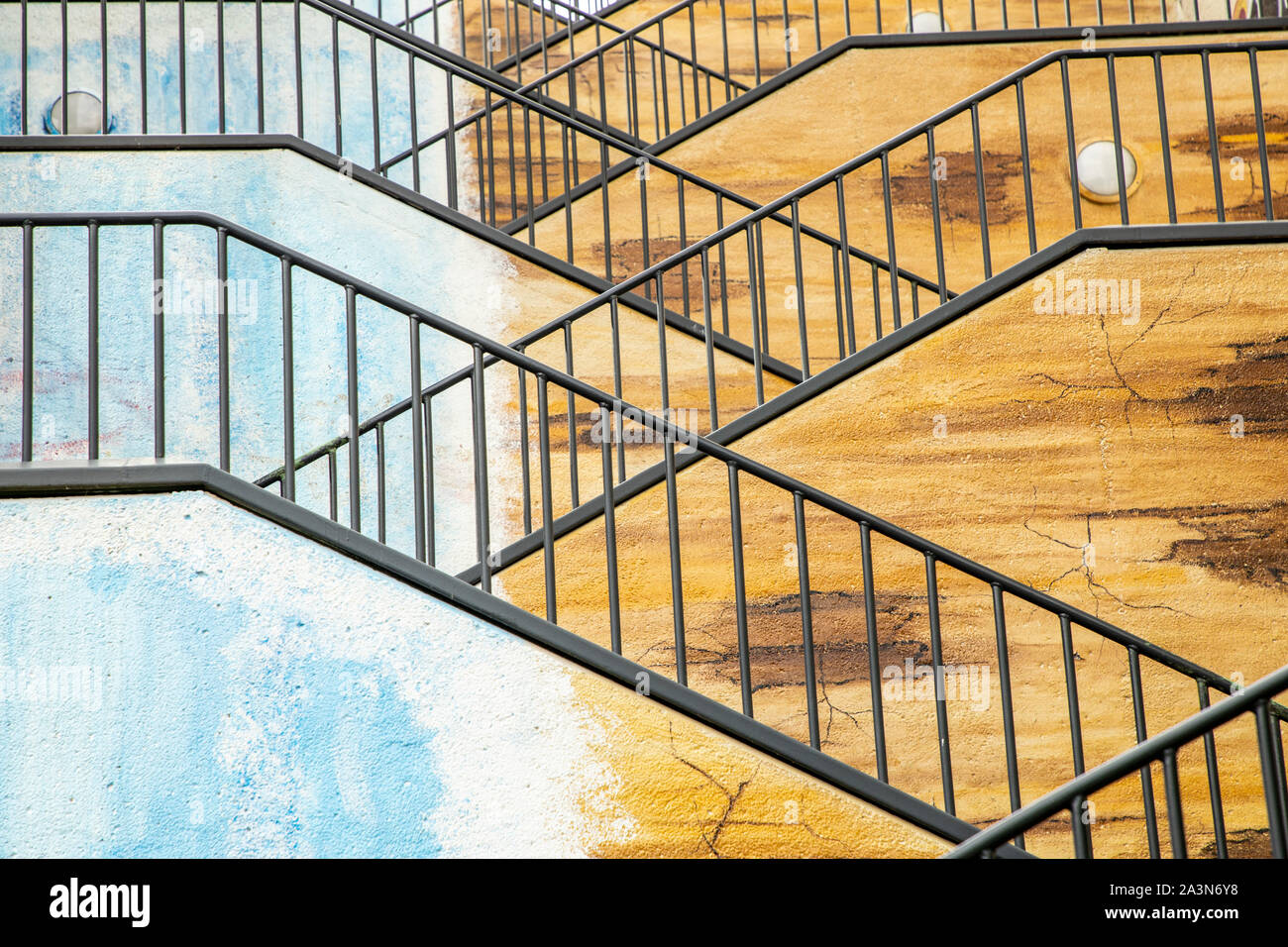 Escaliers, garde-corps, haut, bas, Banque D'Images