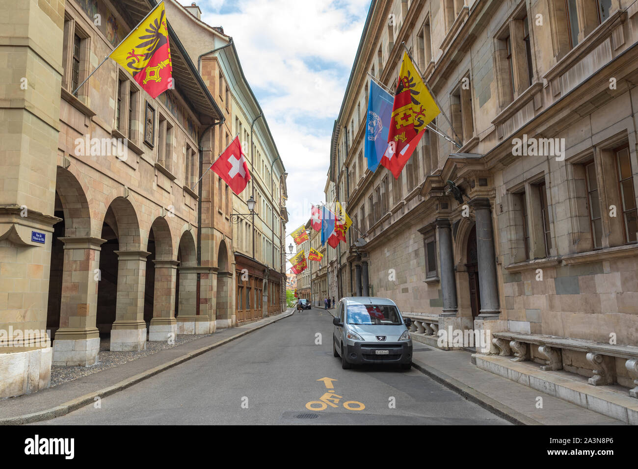La construction du bureau du gouvernement local de la République de Genève dans la rue rue de l'Hôtel-de-Ville Banque D'Images