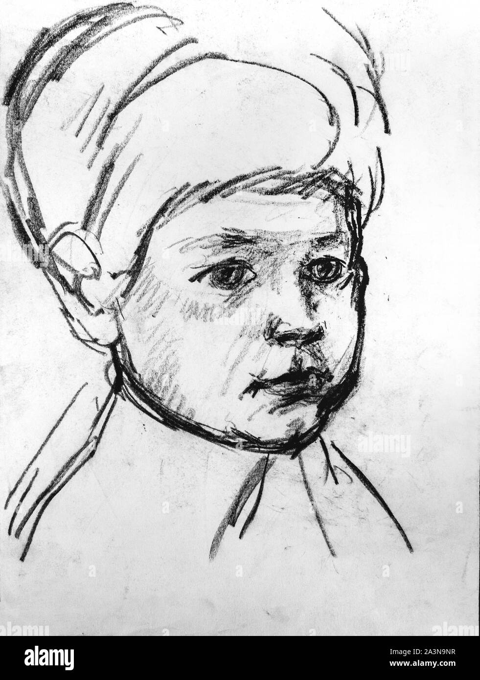 Dessin en noir et blanc du jeune enfant Banque D'Images