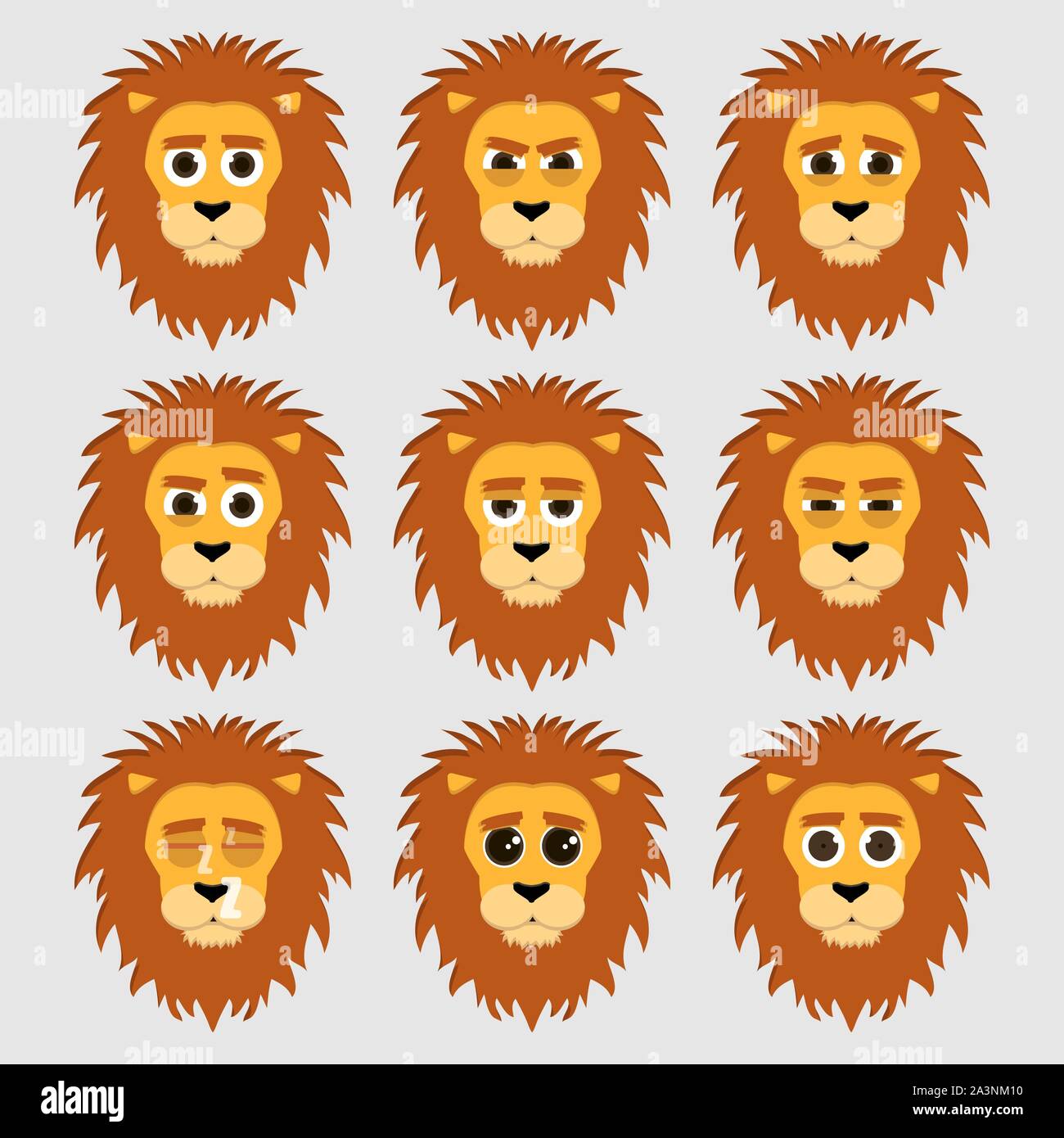 Ensemble d'émoticônes lion mignon. Vector illustration. Illustration de Vecteur