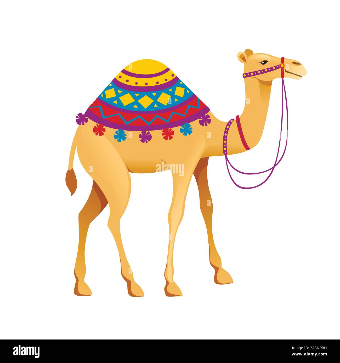 Un mignon camel hump avec bride et selle cartoon animal télévision design vector illustration isolé sur fond blanc. Illustration de Vecteur