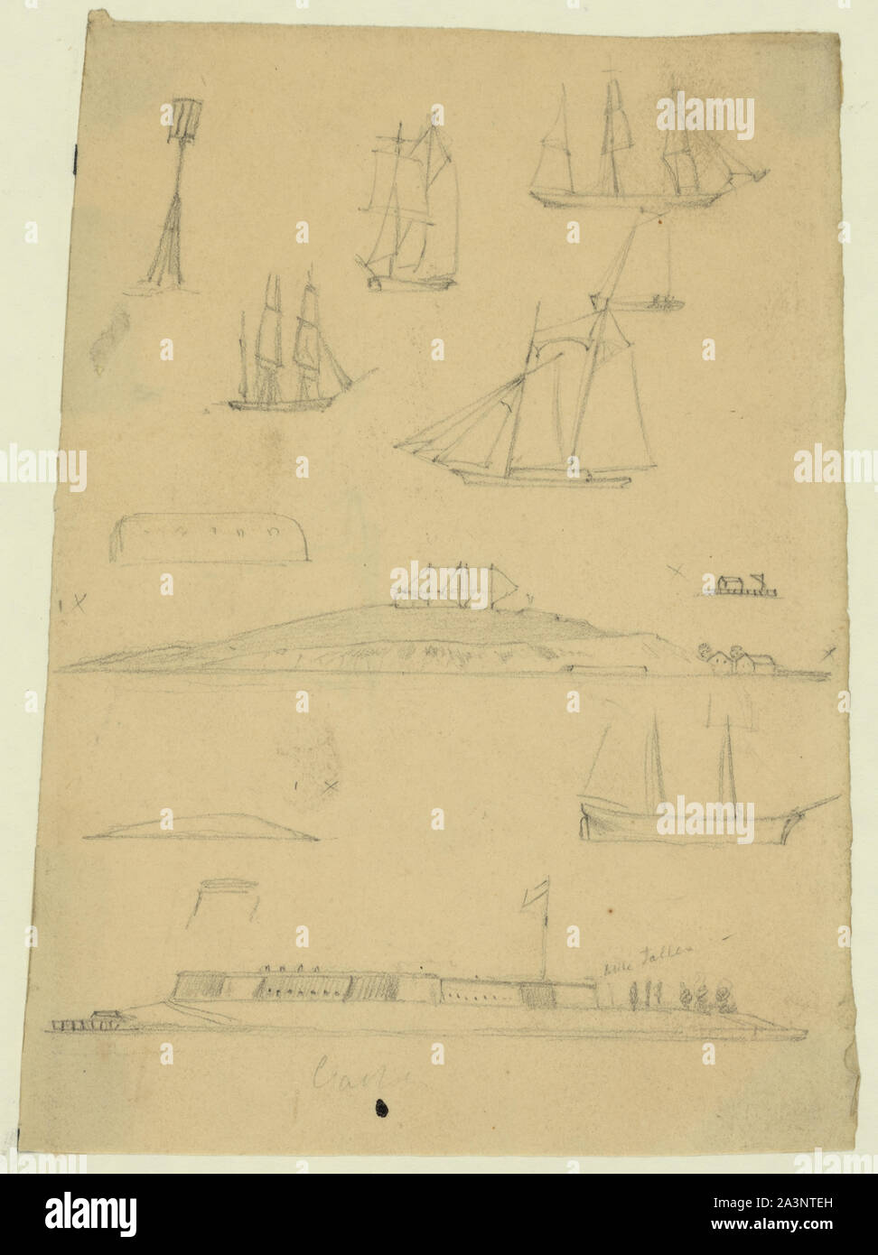 Croquis de navires et des forts Banque D'Images