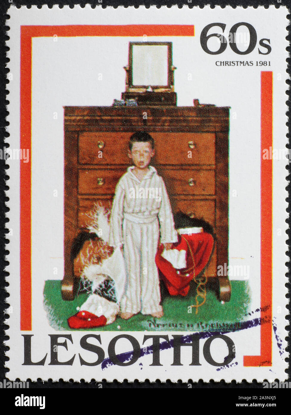 Illustration de Noël par Norman Rockweel sur timbre-poste Banque D'Images