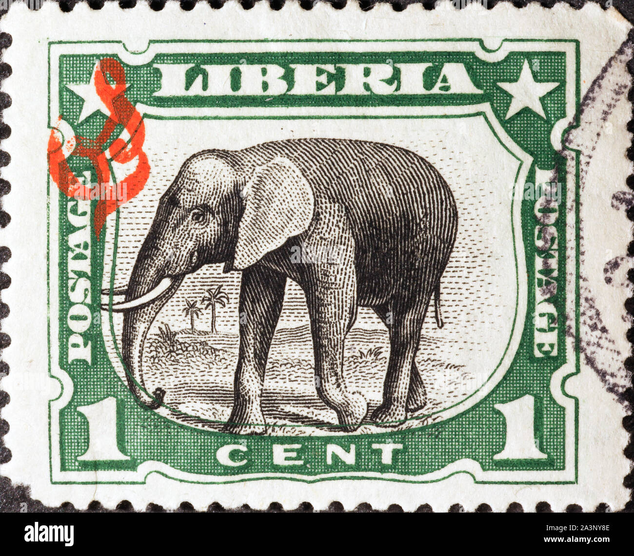 Sur l'éléphant d'timbre vintage du Libéria Banque D'Images